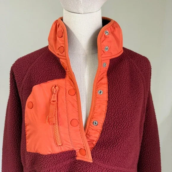 Free People FP Movement Hit the Slopes Fleece Pullover Orange Small Colorblock - Picture 2 of 9